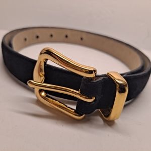 NWOT Fossil Women's Medium BLACK Suede Leather Single Tongue Solid Brass Belt